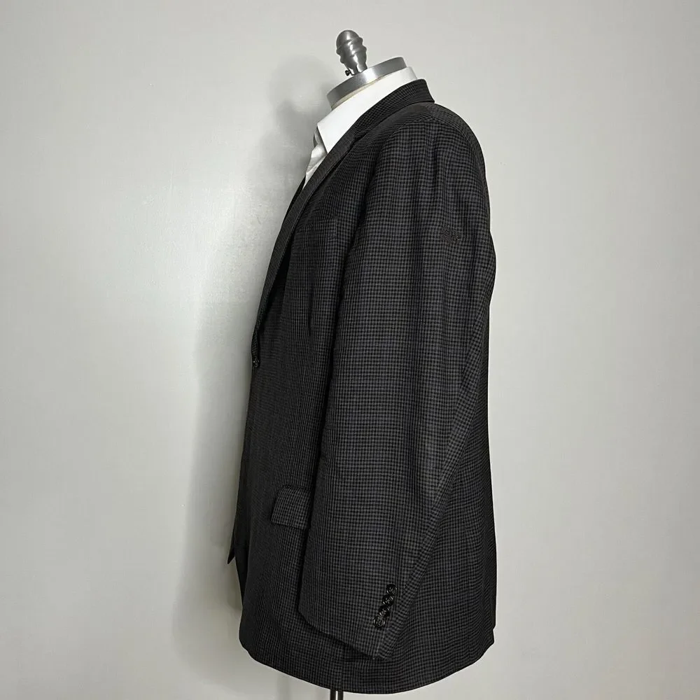 Joseph Feiss Gold Sport Coat Blazer 50L‎ Mens Wool Check Brown Big & Tall
